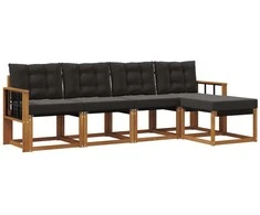 Lauko sofos komplektas su pagalve 5 pcs Natūrali ir juoda