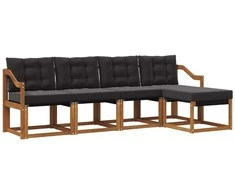 Lauko sofos komplektas su pagalve 5 pcs Natūrali ir juoda