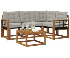 Lauko sofos komplektas 5 pcs Natūrali ir šviesiai pilka