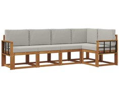 Lauko sofos komplektas 5 pcs Natūrali ir šviesiai pilka