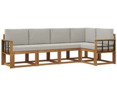 Lauko sofos komplektas 5 pcs Natūrali ir šviesiai pilka
