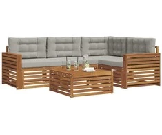 Lauko sofos komplektas 5 pcs Natūrali ir šviesiai pilka