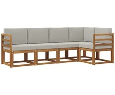 Sofa Lauko sofos komplektas 5 pcs Natūrali ir šviesiai pilka