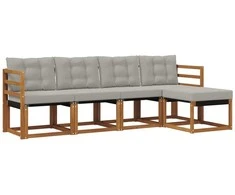 Lauko sofos komplektas 5 pcs Natūrali ir šviesiai pilka