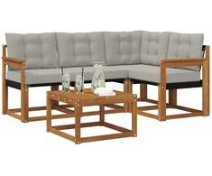 Lauko sofos komplektas 5 pcs Natūrali ir šviesiai pilka