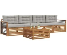 Lauko sofos komplektas 5 pcs Natūrali ir šviesiai pilka