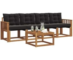 Lauko sofos komplektas su pagalve 5 pcs Natūrali ir juoda