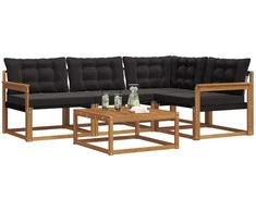 Lauko sofos komplektas su pagalve 5 pcs Natūrali ir juoda