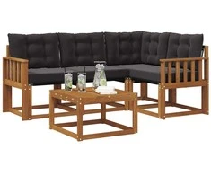 Lauko sofos komplektas su pagalve 5 pcs Natūrali ir juoda