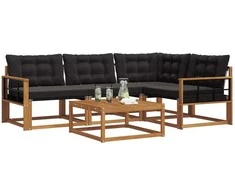 Lauko sofos komplektas su pagalve 5 pcs Natūrali ir juoda