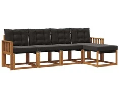 Lauko sofos komplektas su pagalve 5 pcs Natūrali ir juoda