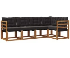 Lauko sofos komplektas su pagalve 5 pcs Natūrali ir juoda