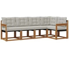 Lauko sofos komplektas 5 pcs Natūrali ir šviesiai pilka