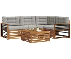 Lauko sofos komplektas 5 pcs Natūrali ir šviesiai pilka