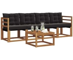 Lauko sofos komplektas su pagalve 5 pcs Natūrali ir juoda