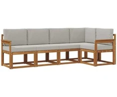 Lauko sofos komplektas 5 pcs Natūrali ir šviesiai pilka