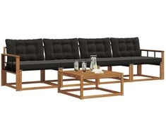 Lauko sofos komplektas su pagalve 5 pcs Natūrali ir juoda