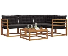 Lauko sofos komplektas su pagalve 5 pcs Natūrali ir juoda