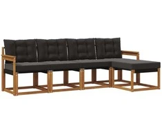 Lauko sofos komplektas su pagalve 5 pcs Natūrali ir juoda