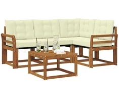Lauko sofos komplektas su pagalve 5 pcs Natūralus ir grietinėlė
