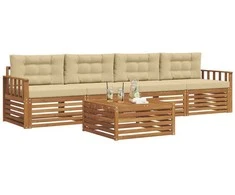Lauko sofos komplektas su pagalve 5 pcs Natūralus ir bežinis