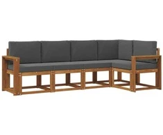 Lauko sofos komplektas su pagalve 5 pcs Natūralus ir antracitas