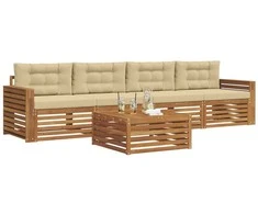 Lauko sofos komplektas su pagalve 5 pcs Natūralus ir bežinis