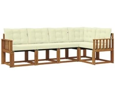 Lauko sofos komplektas su pagalve 5 pcs Natūralus ir grietinėlė