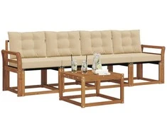 Lauko sofos komplektas su pagalve 5 pcs Natūralus ir bežinis