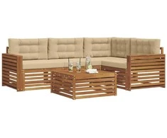Lauko sofos komplektas su pagalve 5 pcs Natūralus ir bežinis