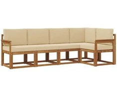 Sofa Lauko sofos komplektas su pagalve 5 pcs Natūralus ir bežinis