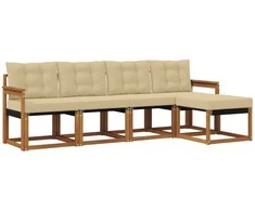 Lauko sofos komplektas su pagalve 5 pcs Natūralus ir bežinis