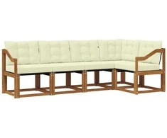 Lauko sofos komplektas su pagalve 5 pcs Natūralus ir grietinėlė