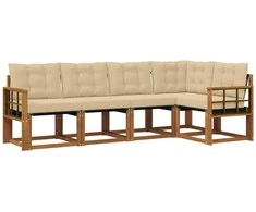 Lauko sofos komplektas su pagalve 5 pcs Natūralus ir bežinis