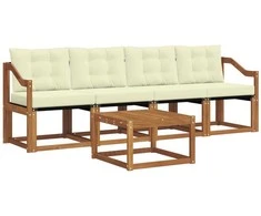 Lauko sofos komplektas 5 vnt. Natūralus ir grietinėlė
