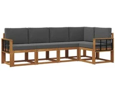 Lauko sofos komplektas su pagalve 5 pcs Natūralus ir antracitas