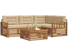Lauko sofos komplektas su pagalve 5 pcs Natūralus ir bežinis