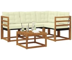Lauko sofos komplektas su pagalve 5 pcs Natūralus ir grietinėlė