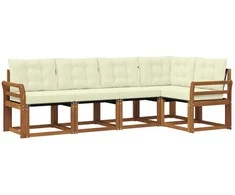 Lauko sofos komplektas su pagalve 5 pcs Natūralus ir grietinėlė