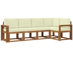 Sofa Lauko sofos komplektas su pagalve 5 pcs Natūralus ir grietinėlė