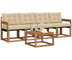 Lauko sofos komplektas su pagalve 5 pcs Natūralus ir bežinis