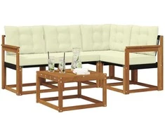 Lauko sofos komplektas su pagalve 5 pcs Natūralus ir grietinėlė