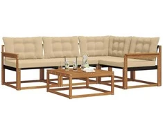 Lauko sofos komplektas su pagalve 5 pcs Natūralus ir bežinis