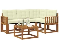 Lauko sofos komplektas su pagalve 5 pcs Natūralus ir grietinėlė