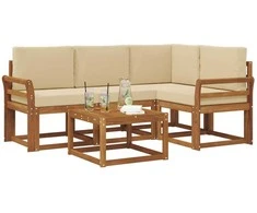 Lauko sofos komplektas su pagalve 5 pcs Natūralus ir bežinis
