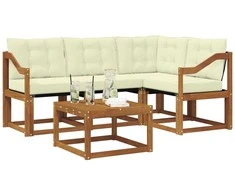 Lauko sofos komplektas su pagalve 5 pcs Natūralus ir grietinėlė