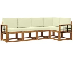 Lauko sofos komplektas su pagalve 5 pcs Natūralus ir grietinėlė