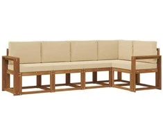 Lauko sofos komplektas su pagalve 5 pcs Natūralus ir bežinis