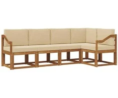 Lauko sofos komplektas su pagalve 5 pcs Natūralus ir bežinis