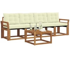 Lauko sofos komplektas su pagalve 5 pcs Natūralus ir grietinėlė
